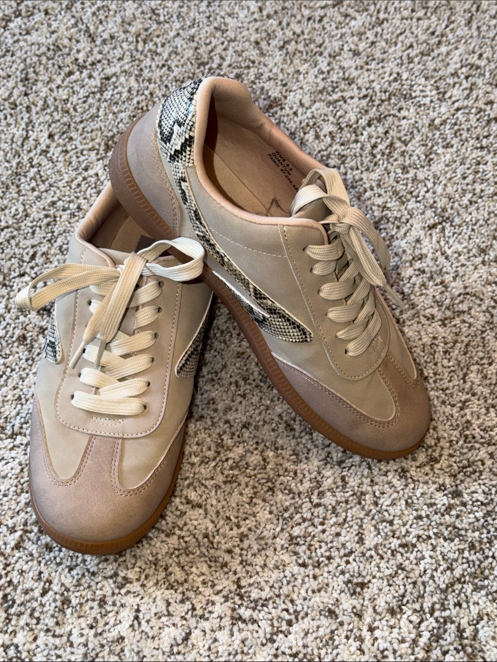 Dolce Vita Beige Lace-Up Sneakers with Snake-Print Accent